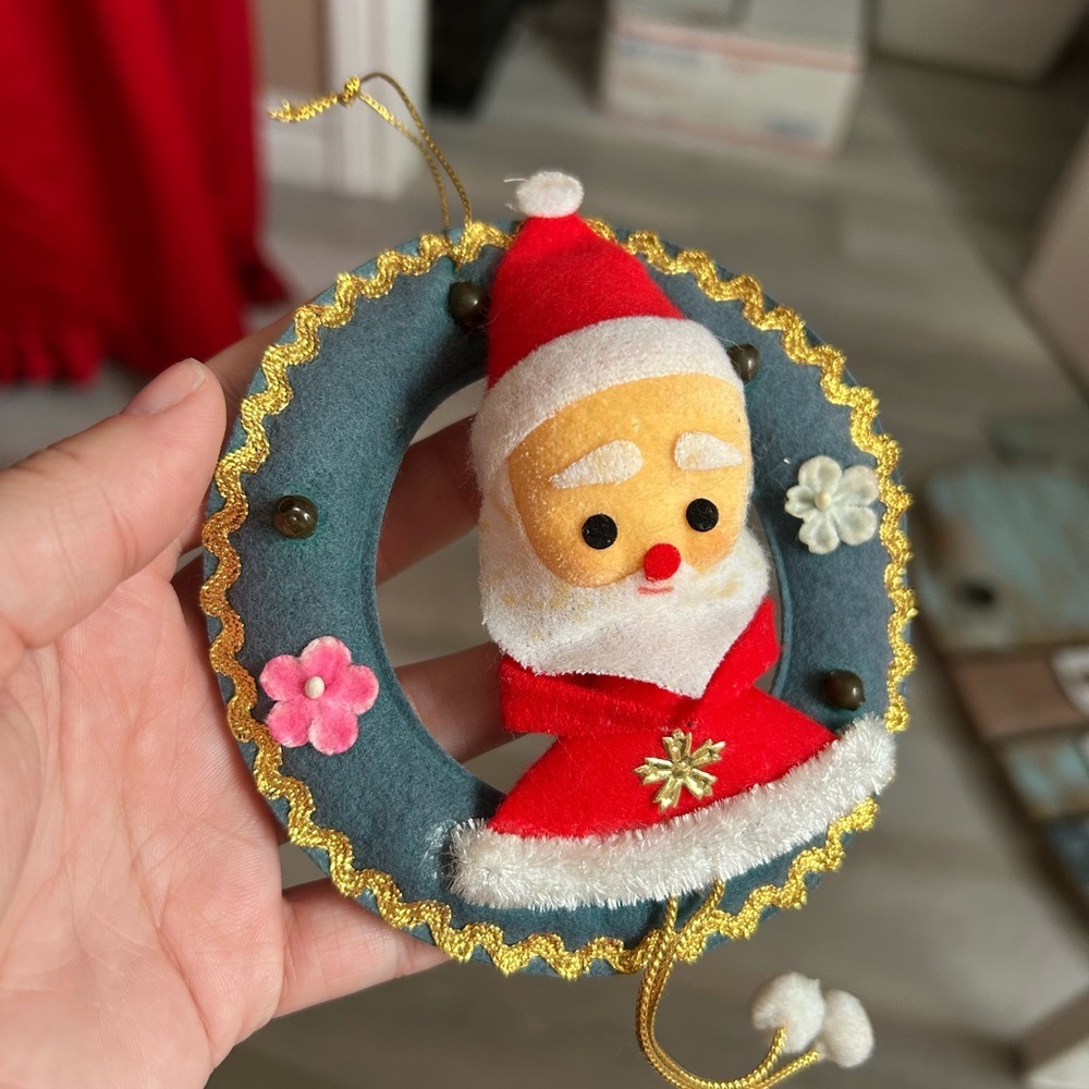 4/$100 Santa Claus Felt tree Ornament with green Wreath 🎅 - Picture 3 of 6
